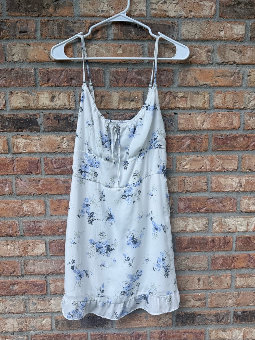 White Slip Dress with Blue Floral Print